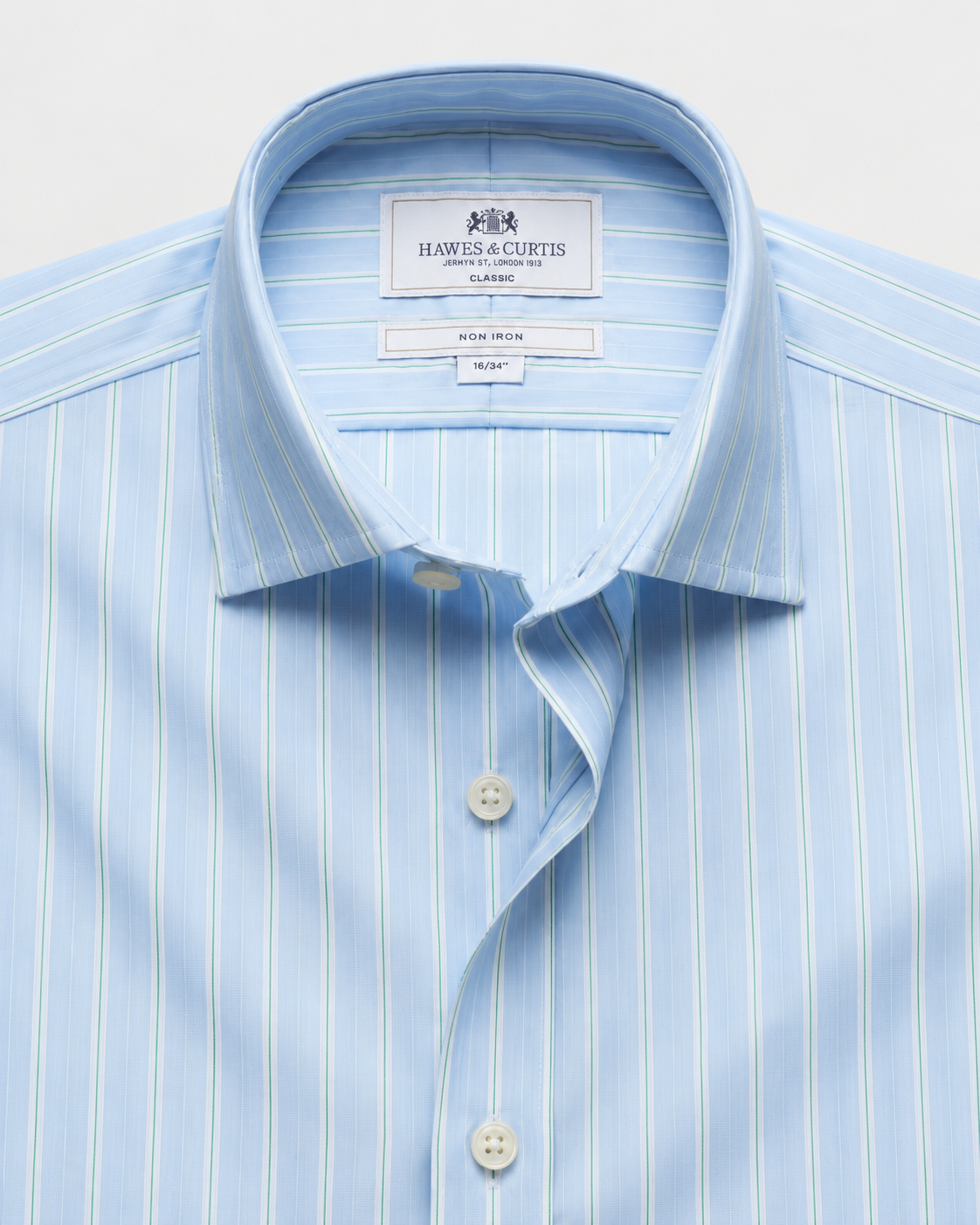 Hawes & Curtis Blue & Green End on End Stripe Non-Iron Shirt