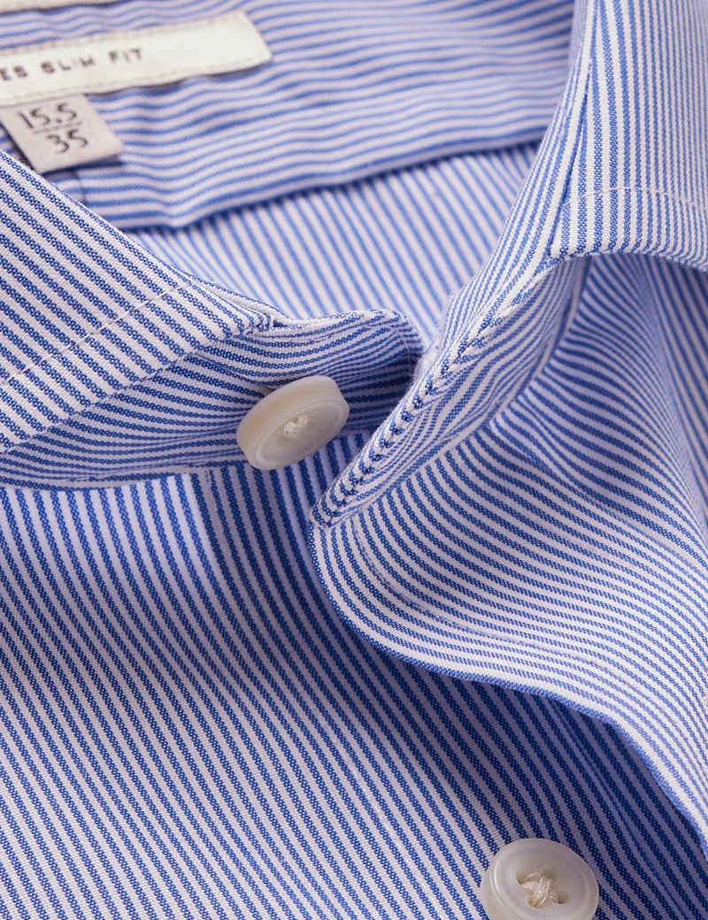 Hawes & Curtis Slim Fit Blue & White Fine Stripe Non-Iron Shirt
