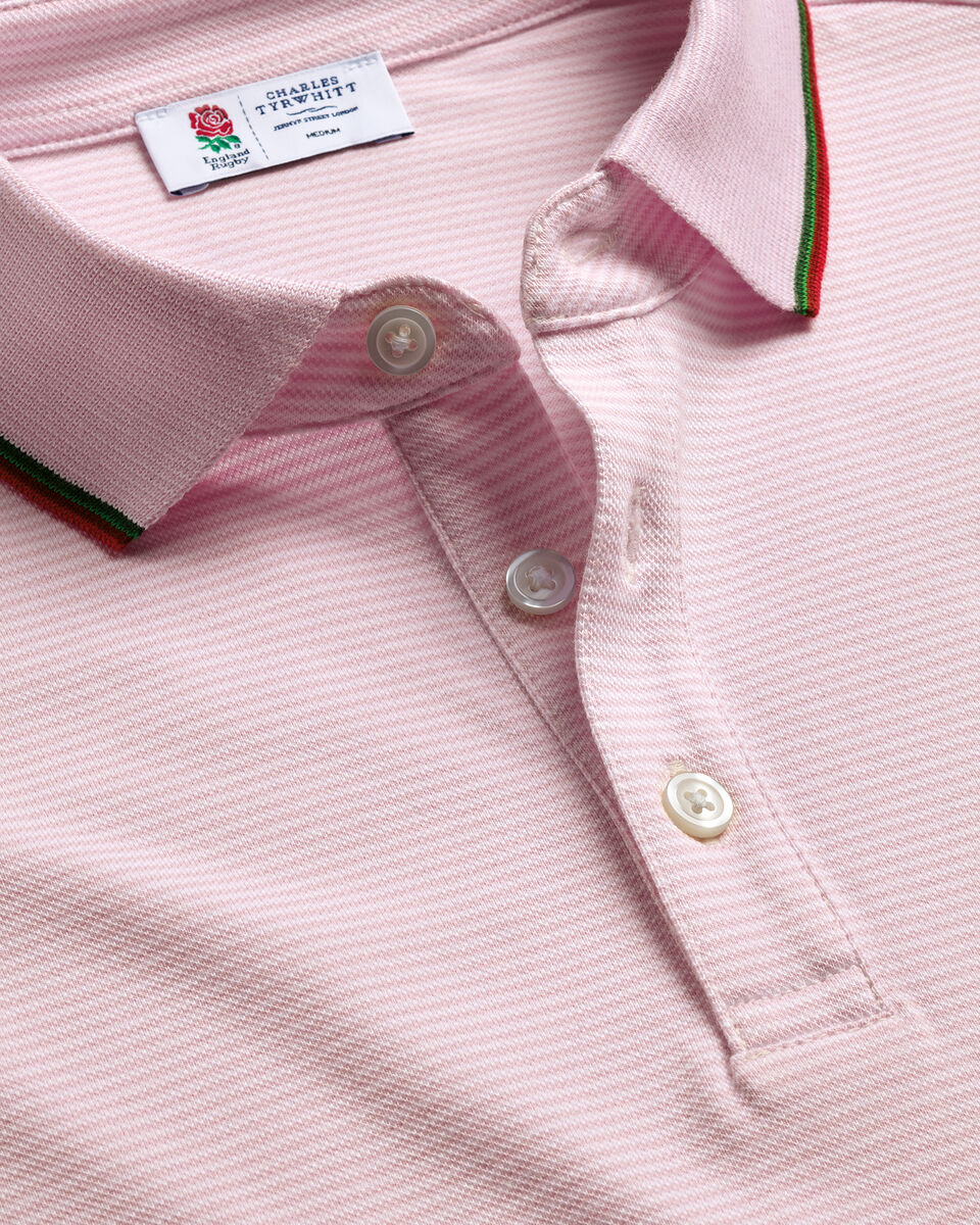 Charles Tyrwhitt England Rugby Pique Stripe Polo - Pink