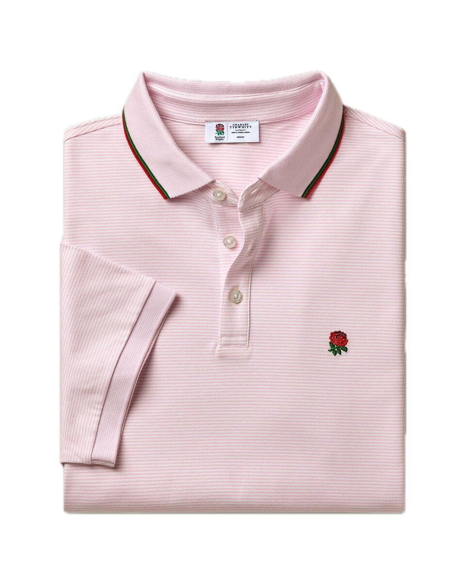 Charles Tyrwhitt England Rugby Pique Stripe Polo - Pink
