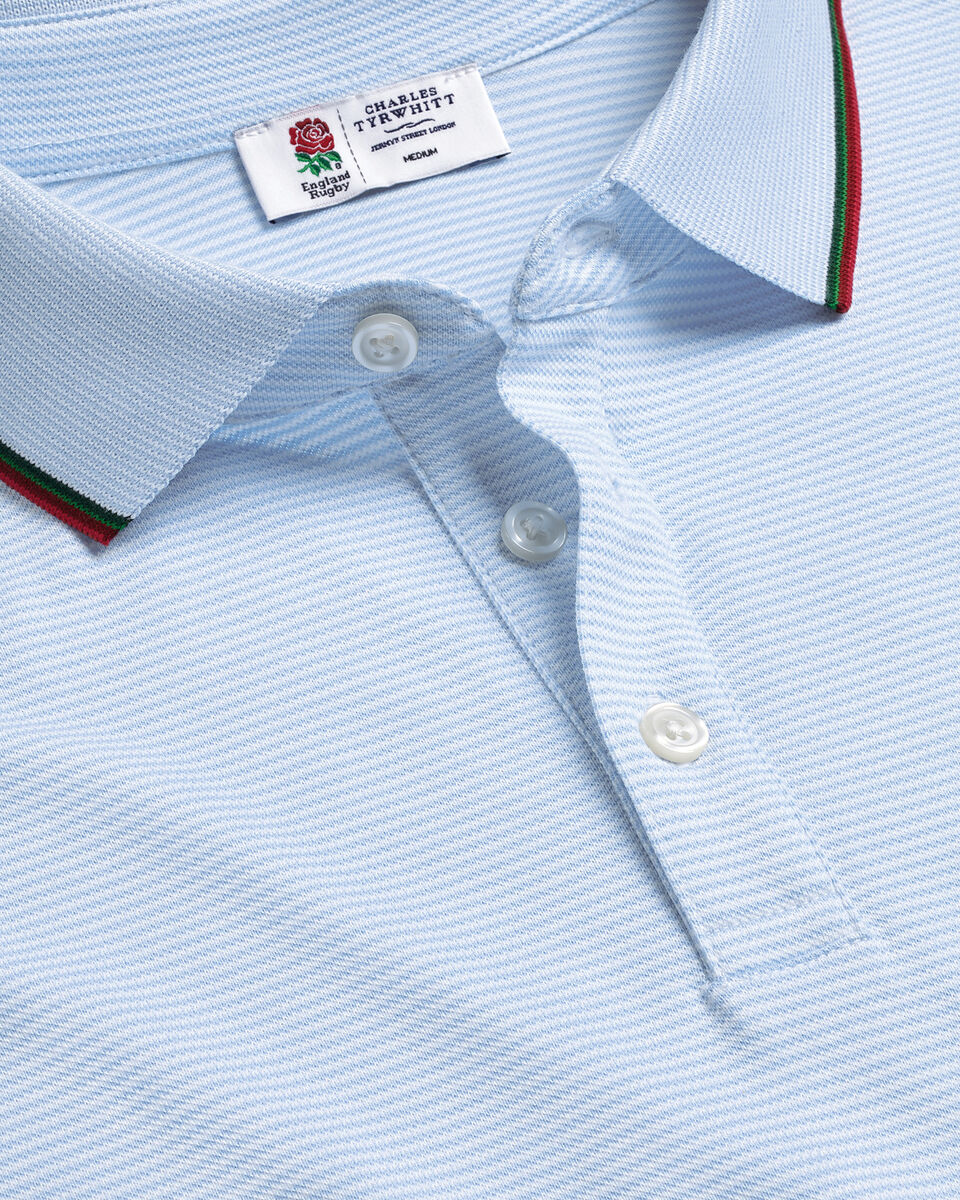 Charles Tyrwhitt England Rugby Stripe Pique Polo - Sky Blue