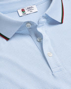Charles Tyrwhitt England Rugby Stripe Pique Polo - Sky Blue