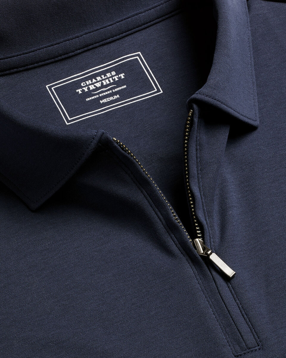 Charles Tyrwhitt Half Zip Jersey Polo - Navy