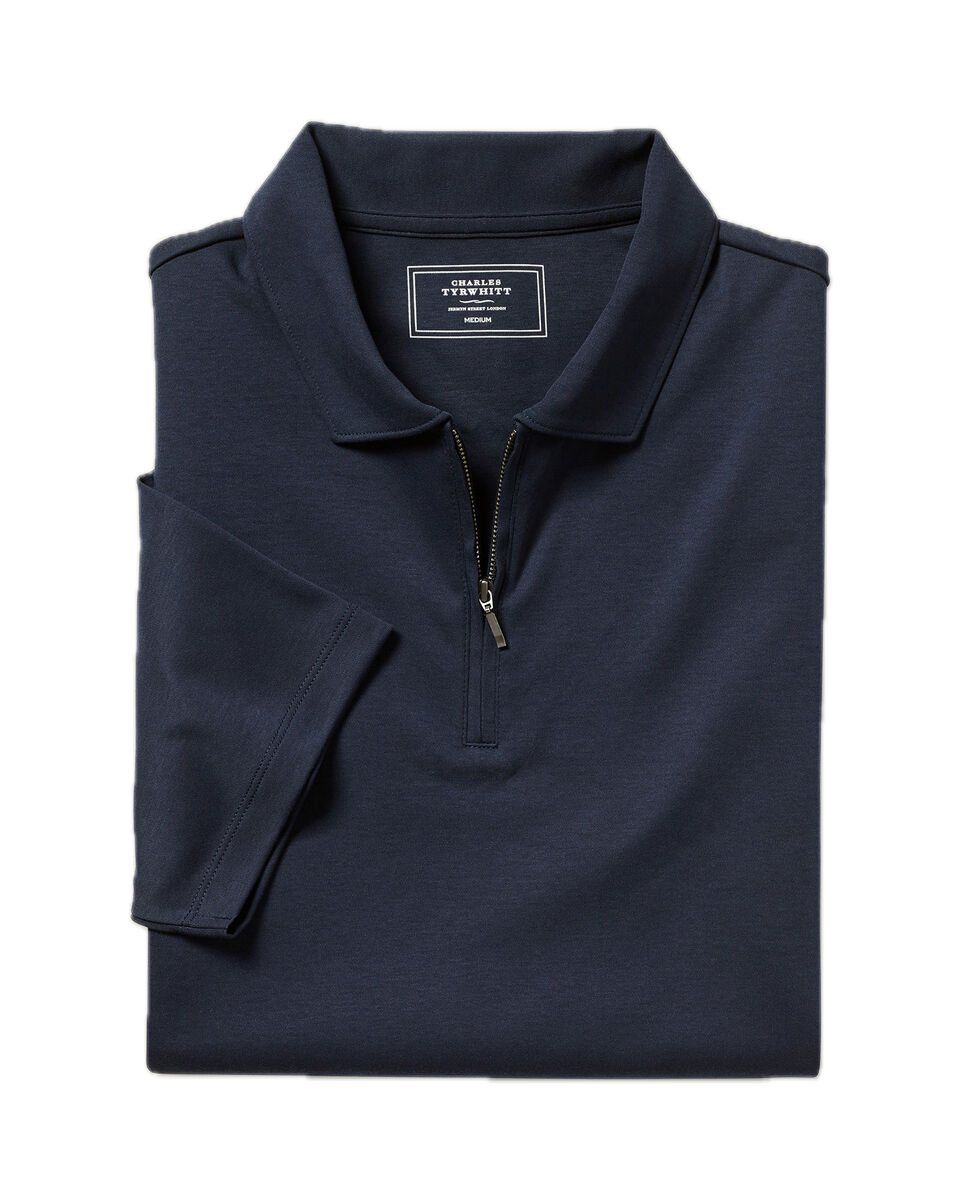 Charles Tyrwhitt Half Zip Jersey Polo - Navy