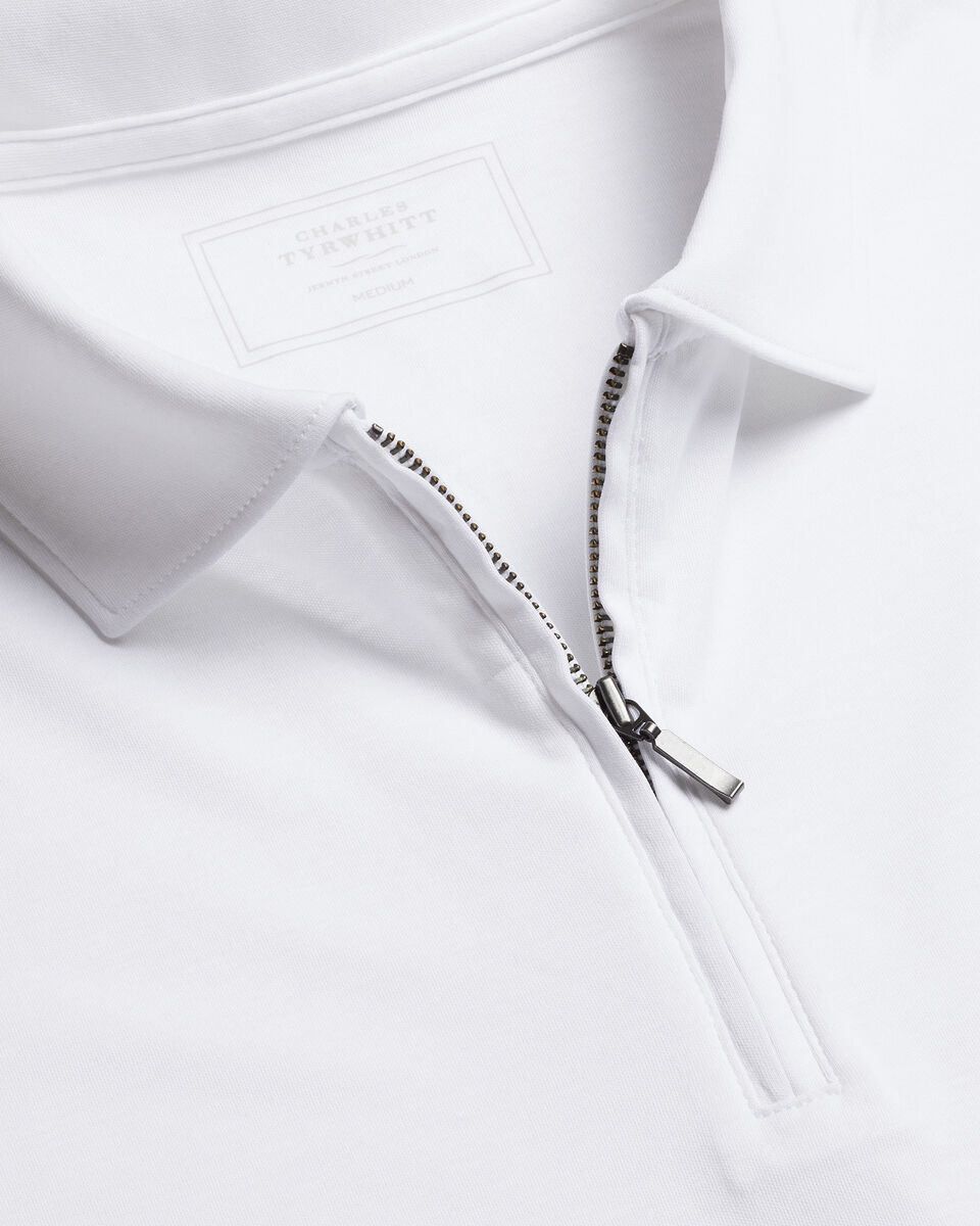 Charles Tyrwhitt Half Zip Jersey Polo - White