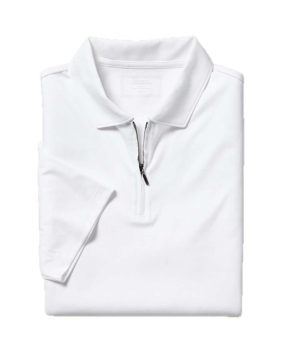Charles Tyrwhitt Half Zip Jersey Polo - White