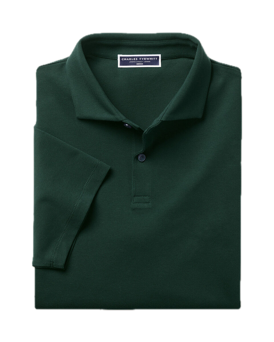 Charles Tyrwhitt Smart Pique Polo - Dark Green