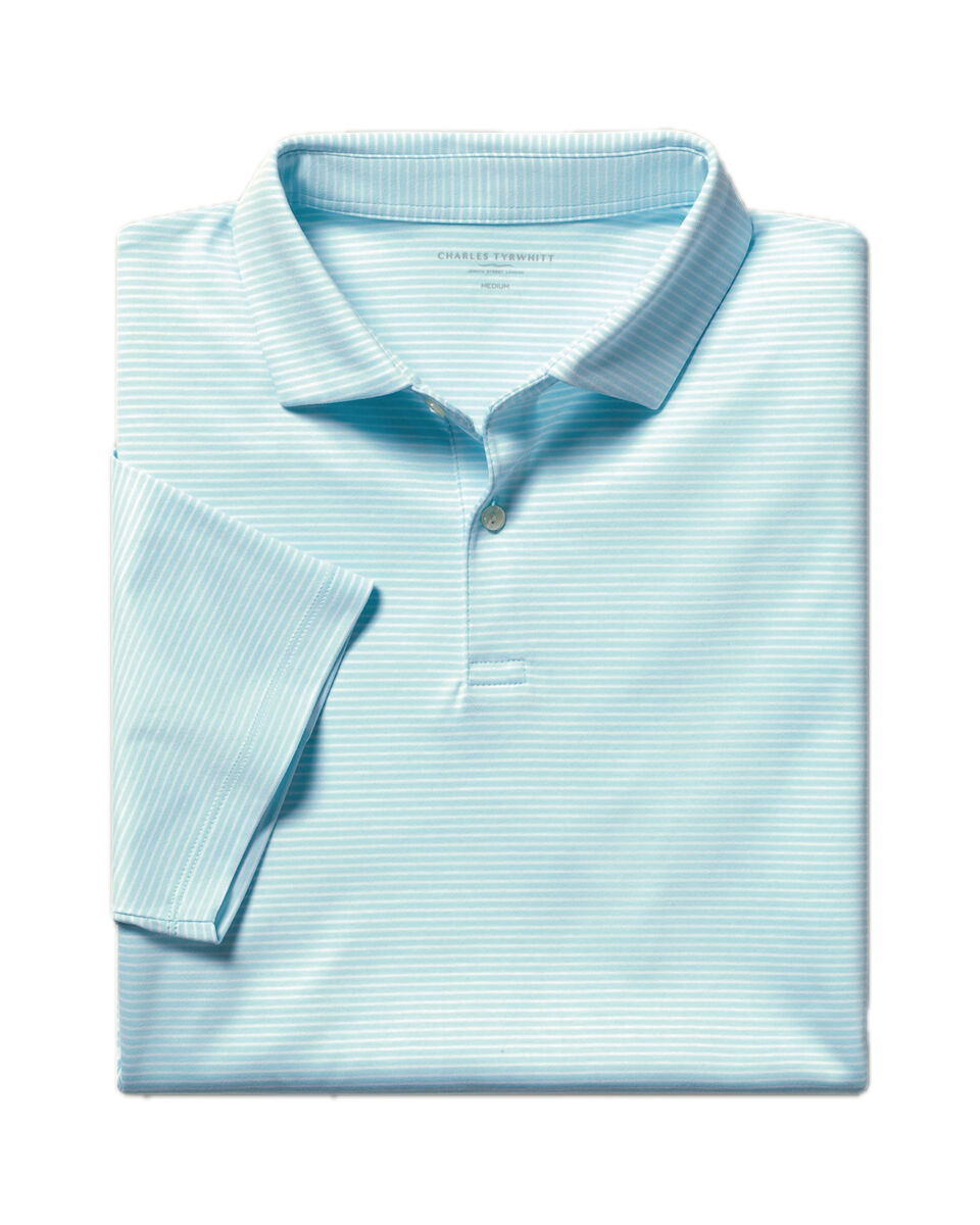 Charles Tyrwhitt Performance Stripe Polo - Aqua