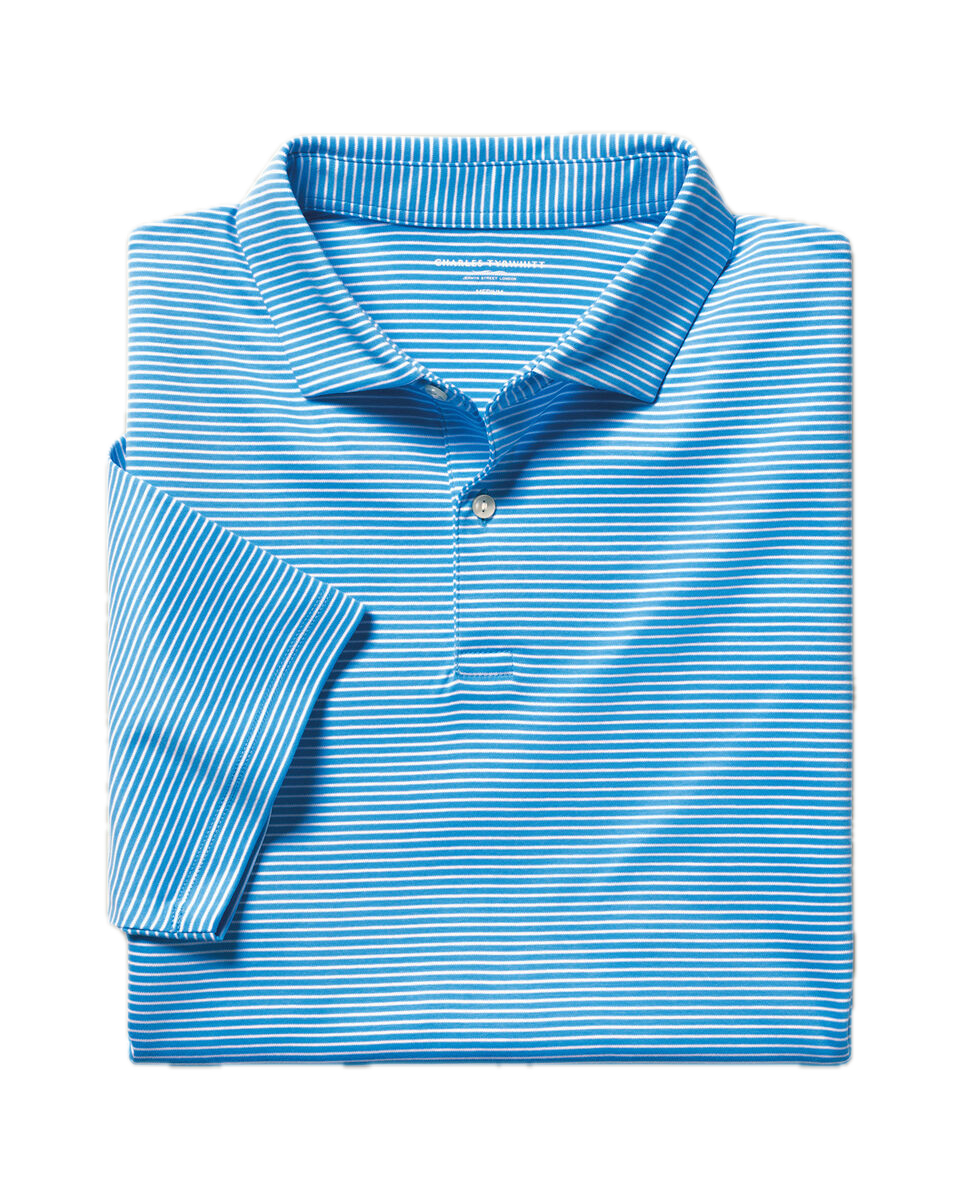 Charles Tyrwhitt Performance Stripe Polo - Turquoise