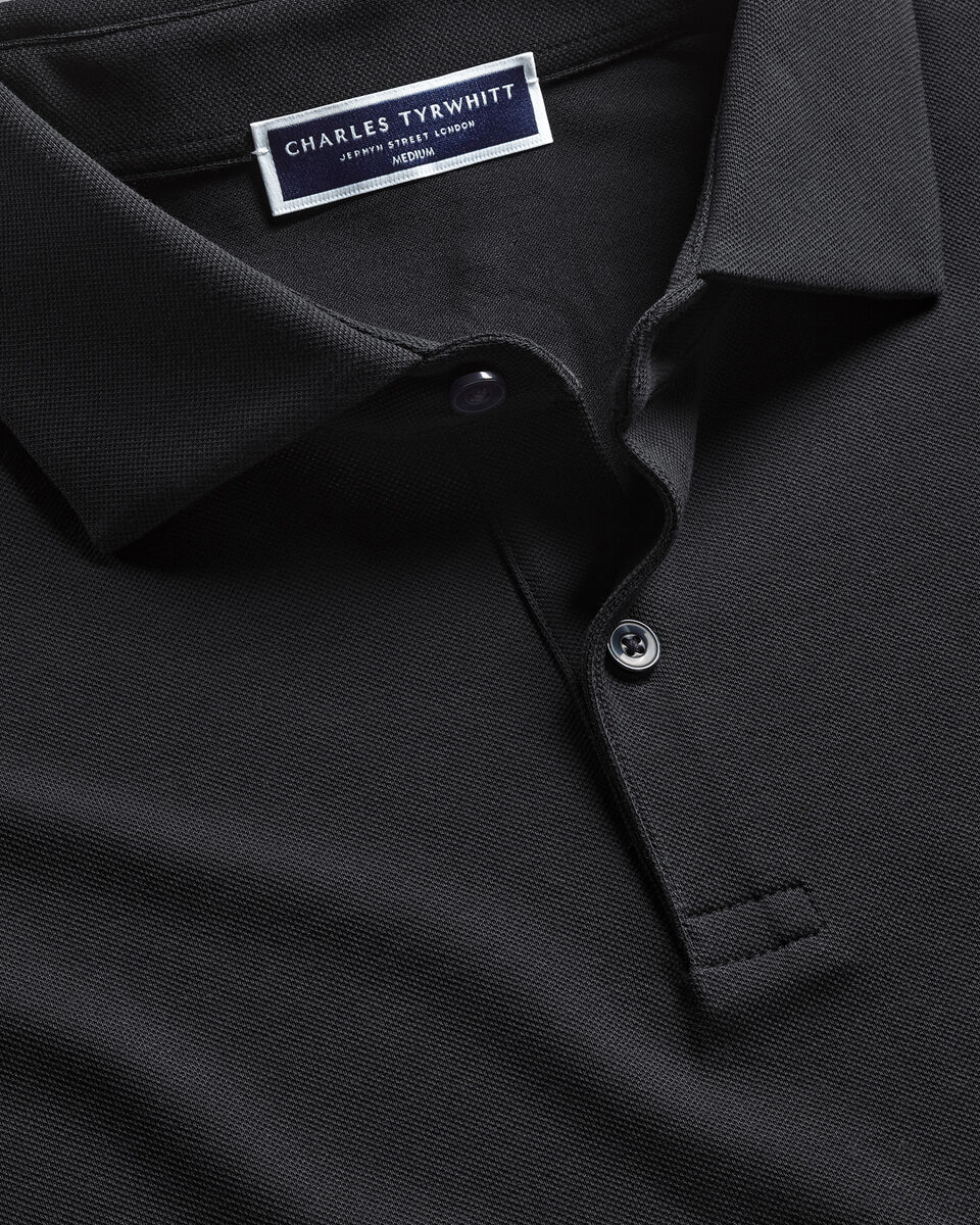 Charles Tyrwhitt Long Sleeve Smart Pique Polo - Black