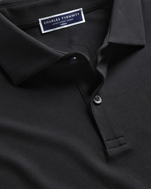Charles Tyrwhitt Long Sleeve Smart Pique Polo - Black - LuxxeCoast
