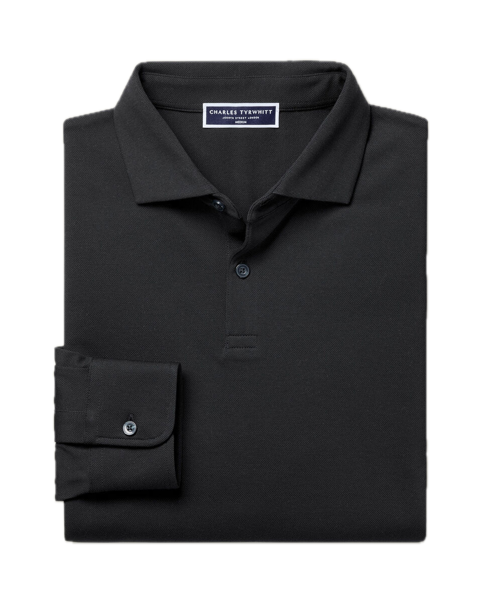 Charles Tyrwhitt Long Sleeve Smart Pique Polo - Black