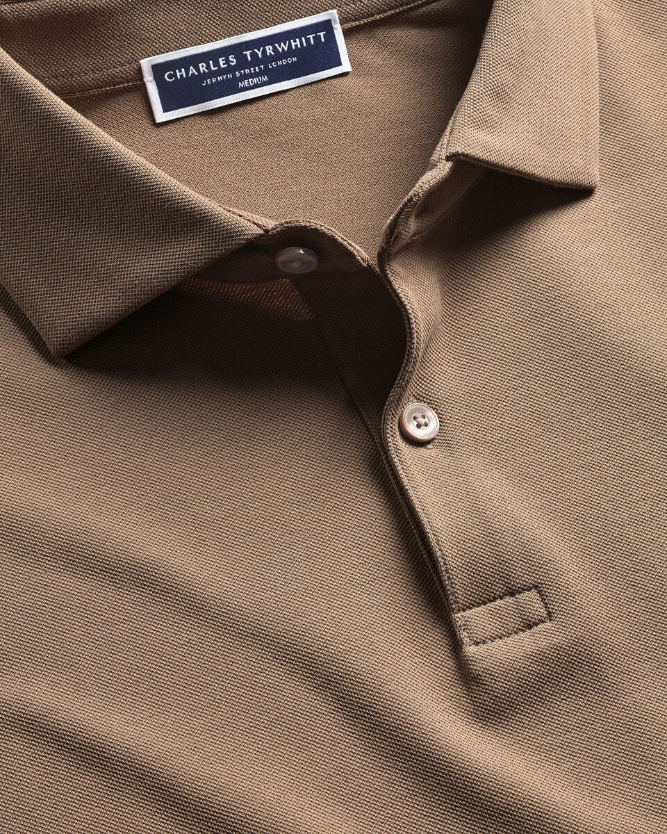 Charles Tyrwhitt Long Sleeve Smart Pique Polo - Camel