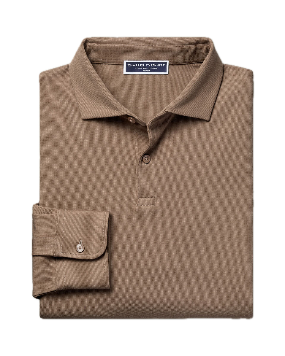 Charles Tyrwhitt Long Sleeve Smart Pique Polo - Camel