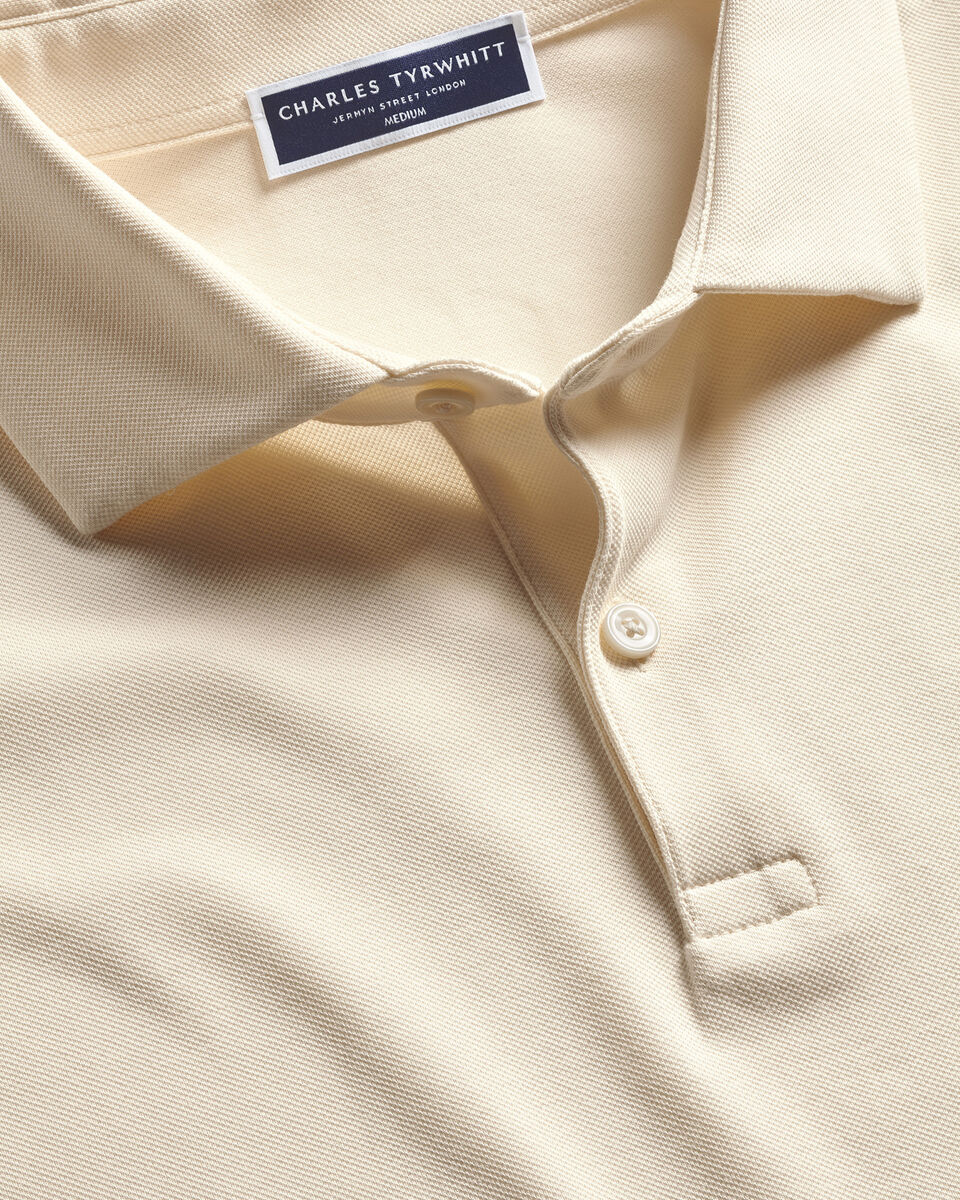 Charles Tyrwhitt Long Sleeve Smart Pique Polo - Cream
