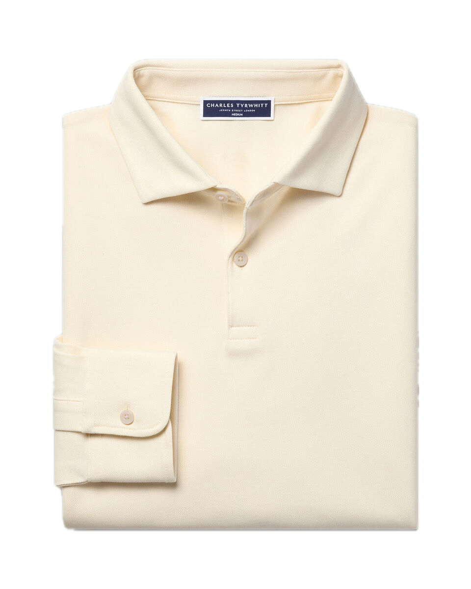 Charles Tyrwhitt Long Sleeve Smart Pique Polo - Cream