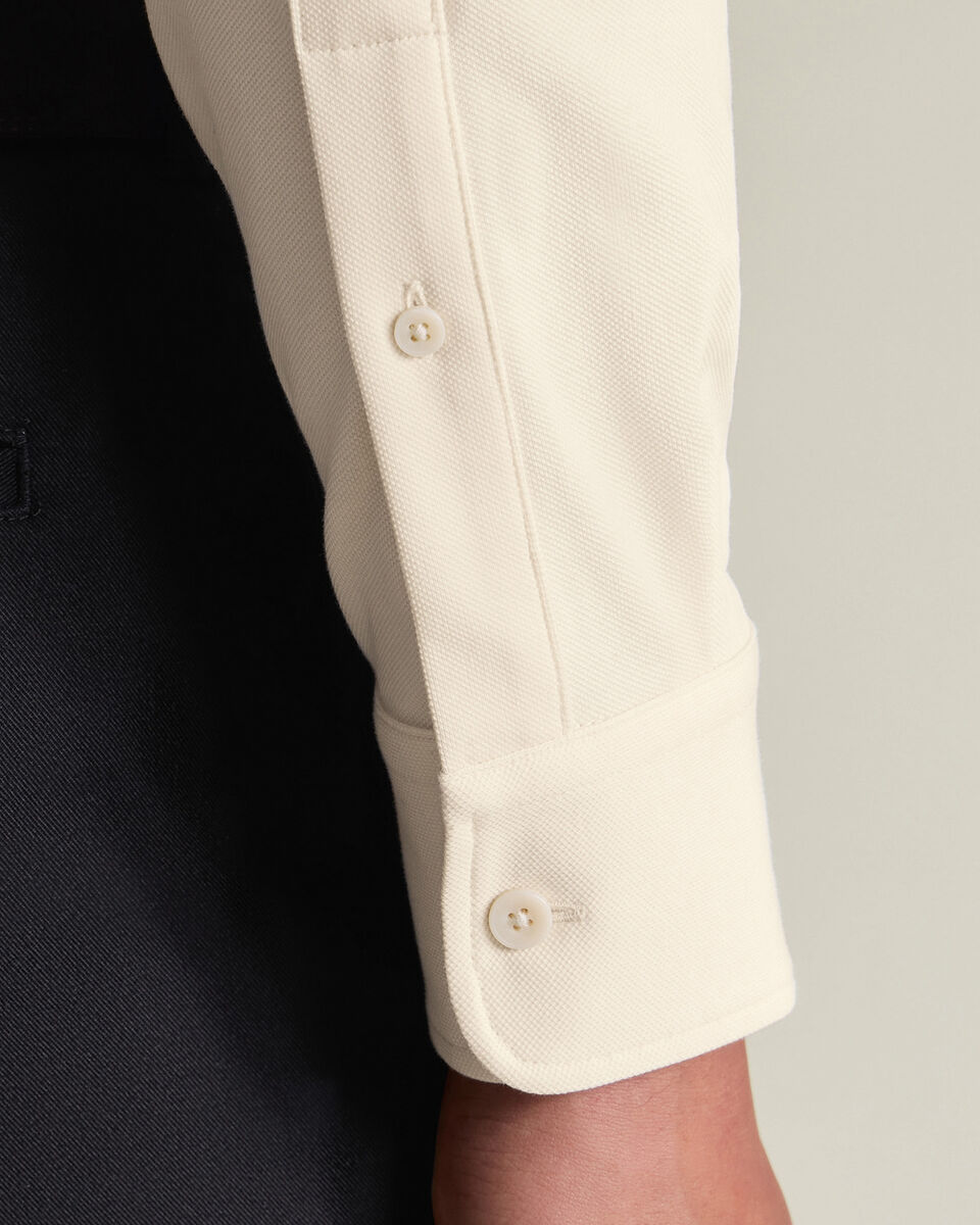 Charles Tyrwhitt Long Sleeve Smart Pique Polo - Cream