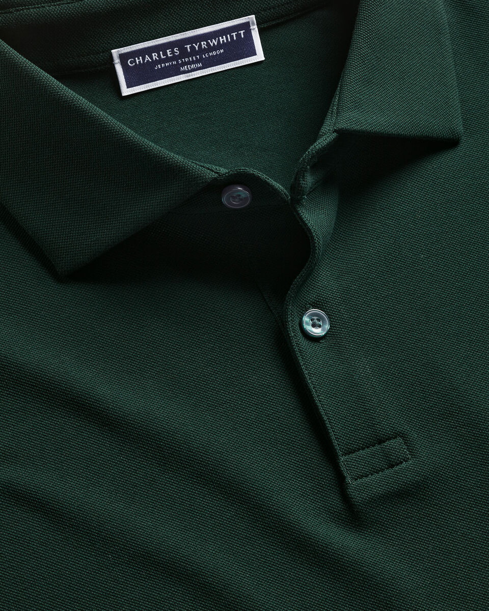 Charles Tyrwhitt Long Sleeve Smart Pique Polo - Dark Green