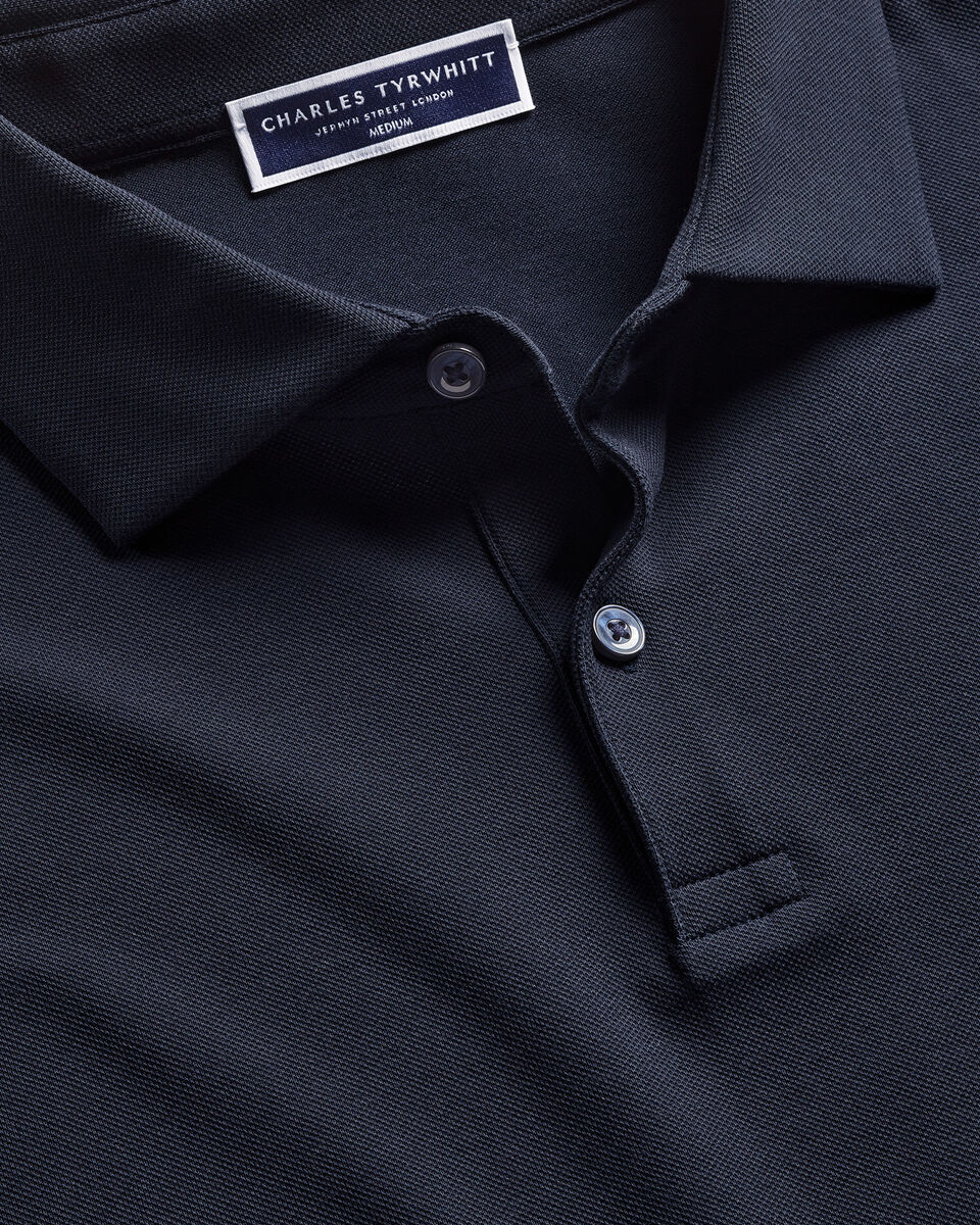 Charles Tyrwhitt Long Sleeve Smart Pique Polo - Navy