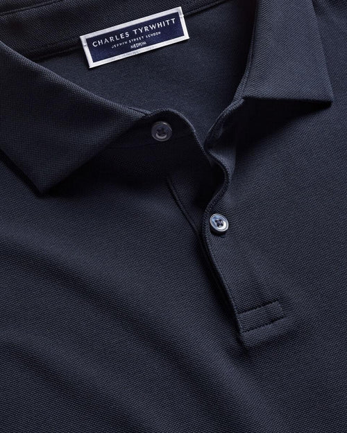 Charles Tyrwhitt Long Sleeve Smart Pique Polo - Navy - LuxxeCoast