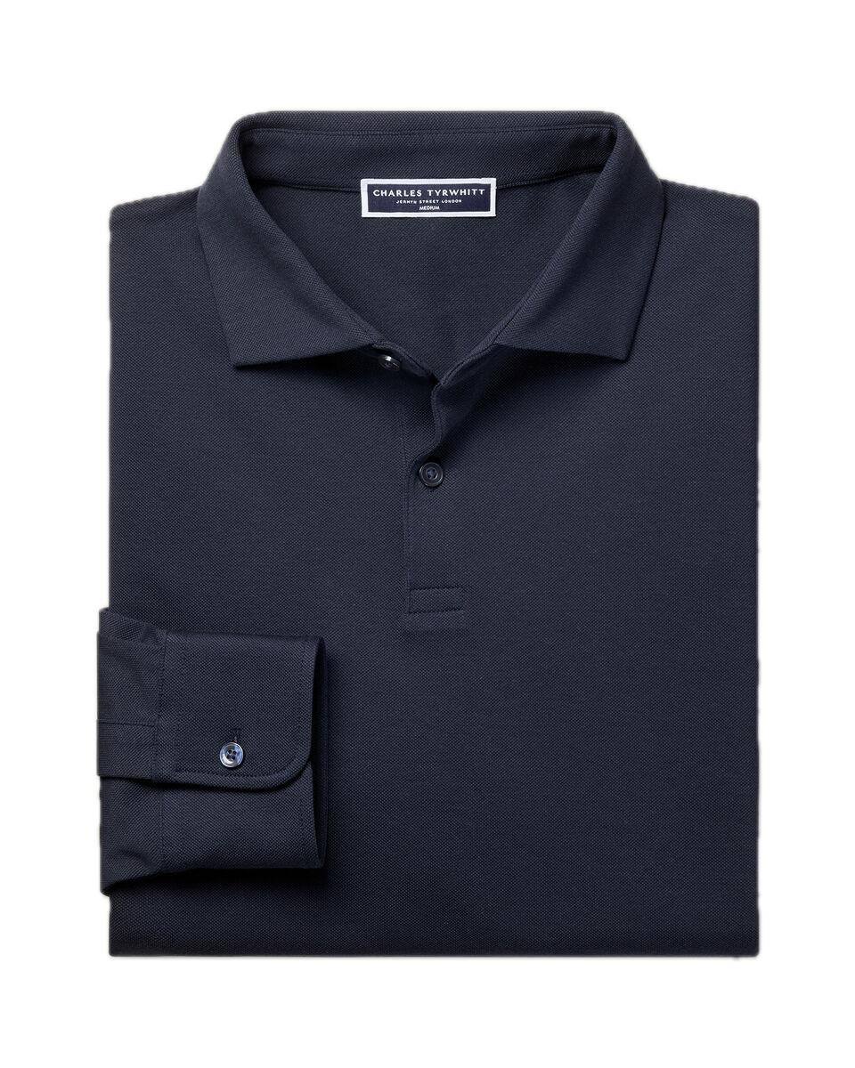Charles Tyrwhitt Long Sleeve Smart Pique Polo - Navy