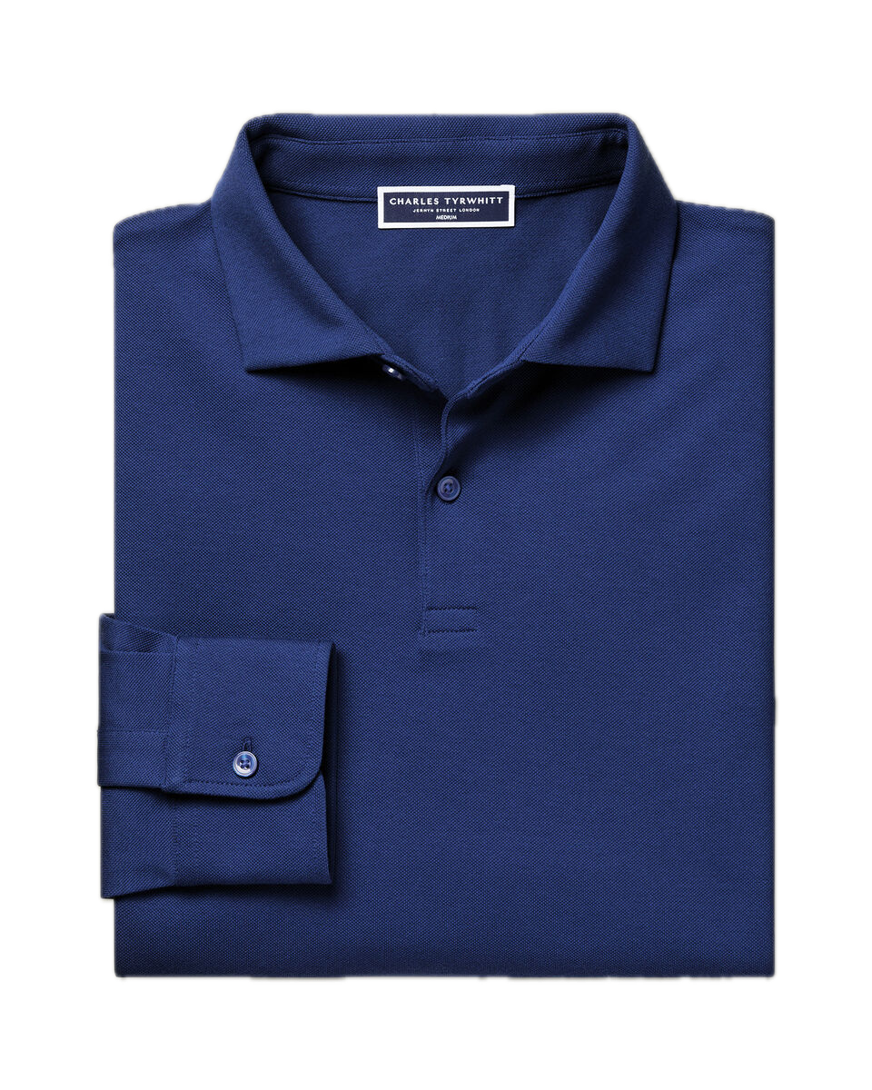 Charles Tyrwhitt Long Sleeve Smart Pique Polo - Royal Blue
