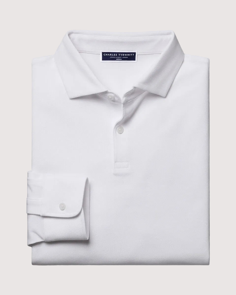 Charles Tyrwhitt Long Sleeve Smart Pique Polo - White