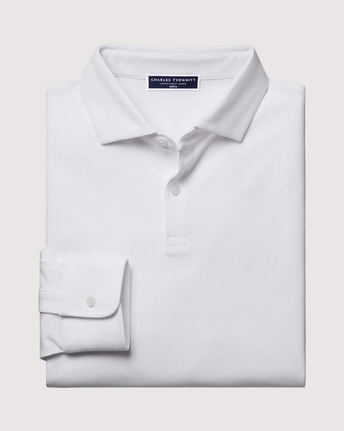 Charles Tyrwhitt Long Sleeve Smart Pique Polo - White