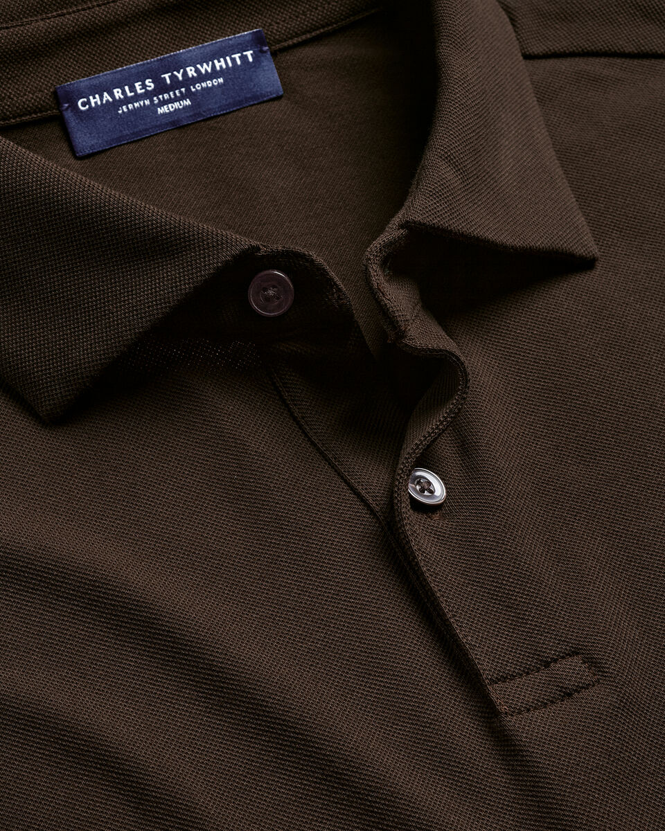 Charles Tyrwhitt Smart Pique Polo - Chocolate Brown