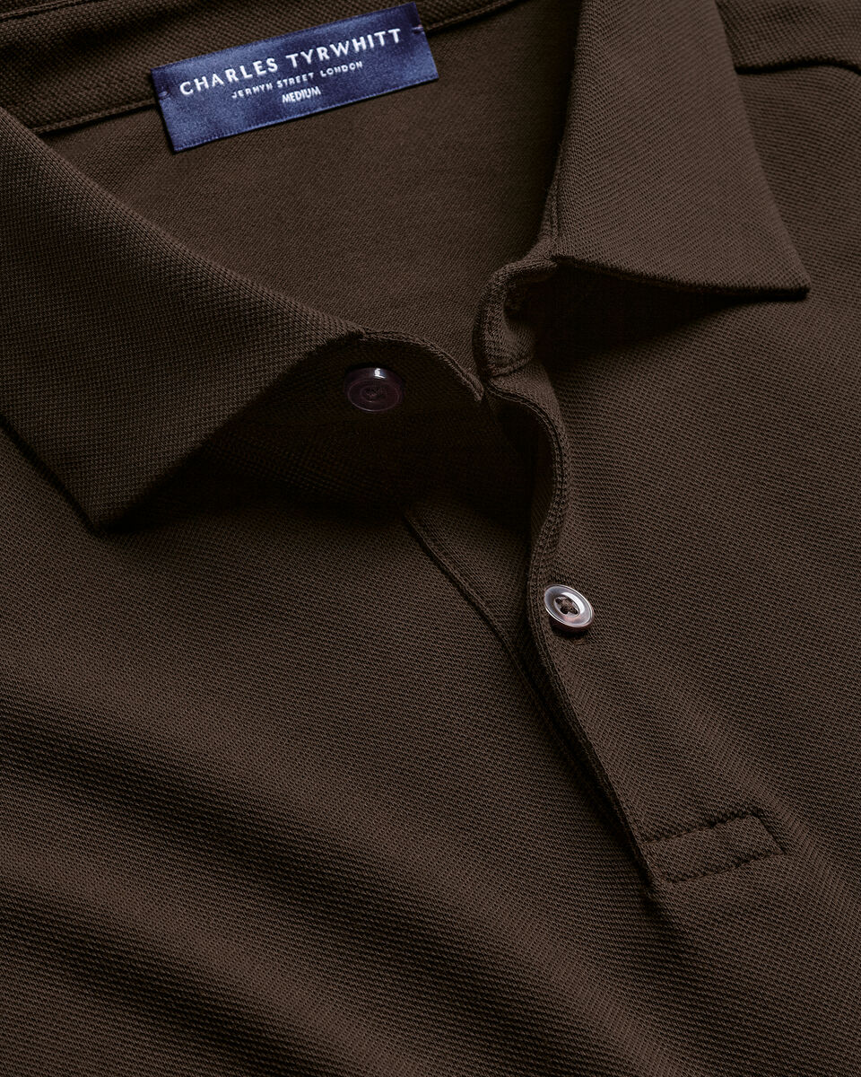 Charles Tyrwhitt Long Sleeve Pique Polo - Chocolate Brown