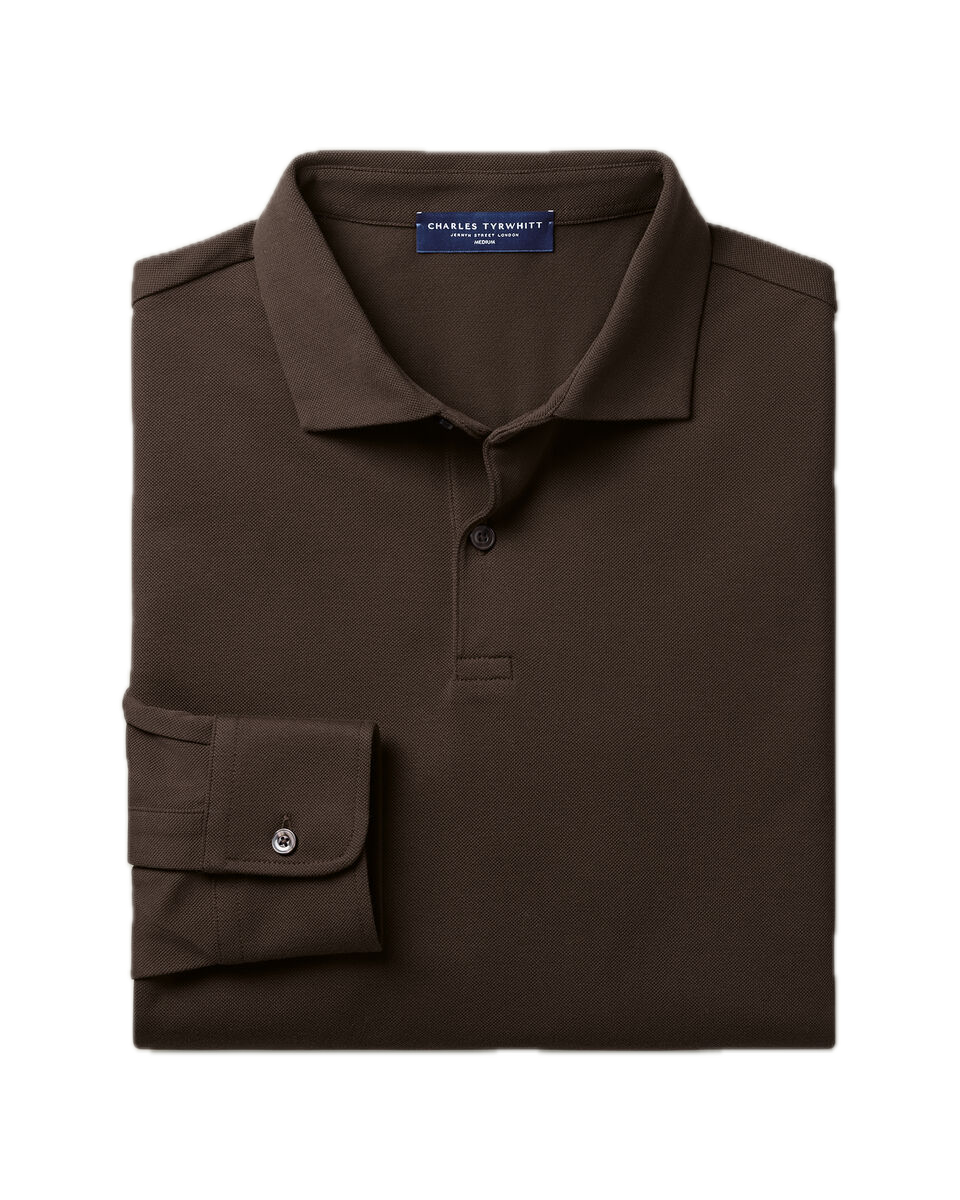 Charles Tyrwhitt Long Sleeve Pique Polo - Chocolate Brown