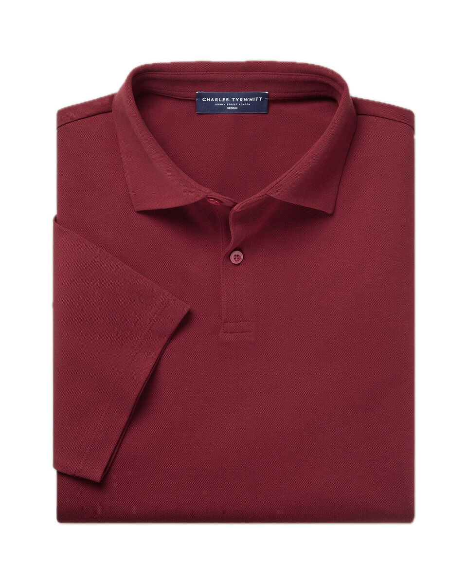 Charles Tyrwhitt Smart Pique Polo - Maroon Red