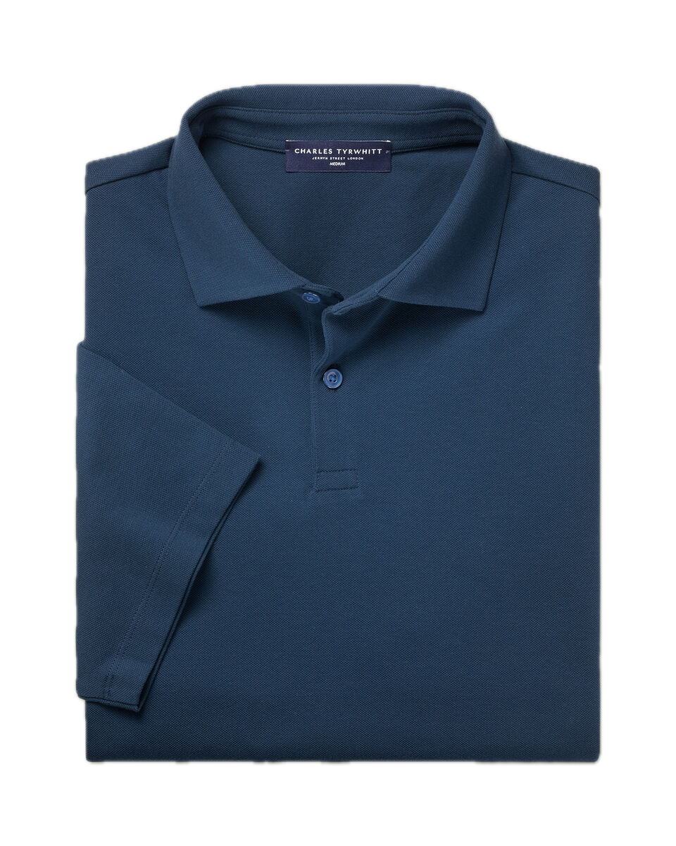 Charles Tyrwhitt Smart Pique Polo - Petrol Blue