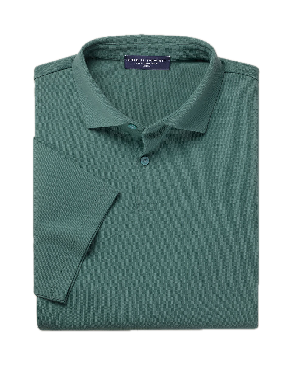 Charles Tyrwhitt Smart Pique Polo - Teal Green