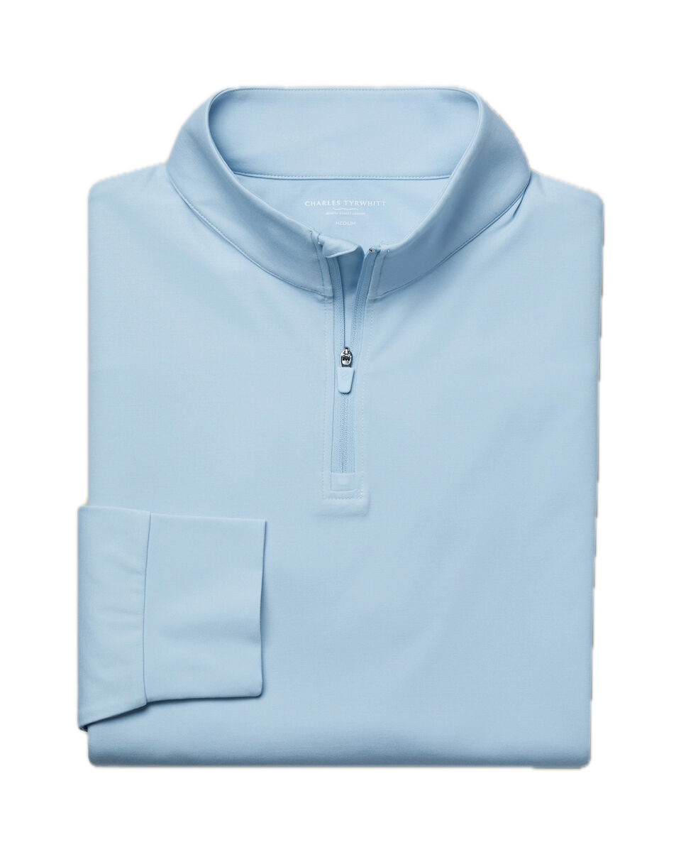 Charles Tyrwhitt Golf Performance Zip Neck Top - Light Blue