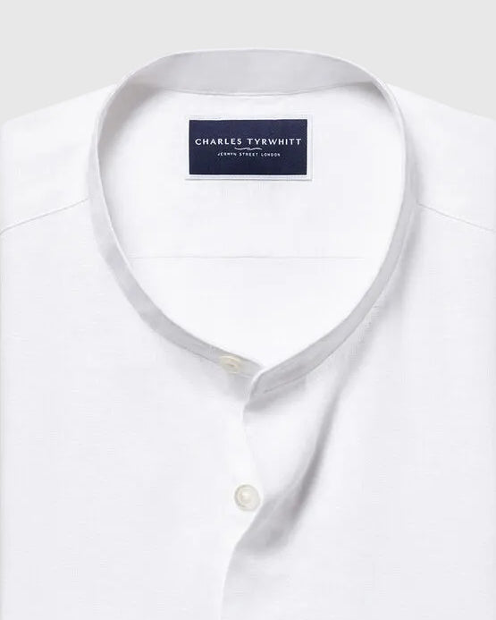 Charles Tyrwhitt Collarless Cotton Linen Shirt - White