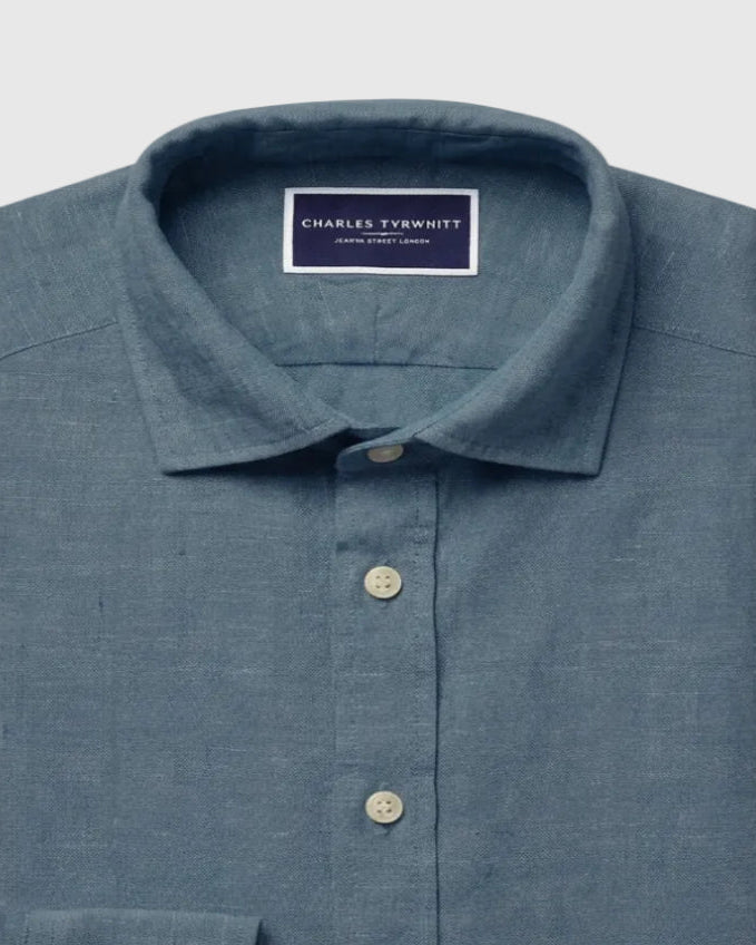 Charles Tyrwhitt Pure Linen Shirt - Airforce Blue