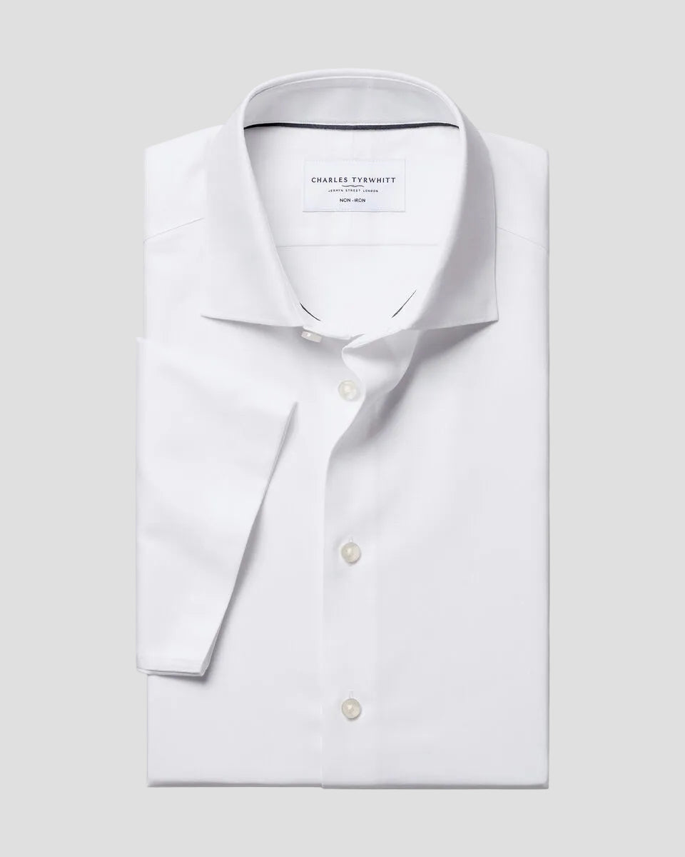 Charles Tyrwhitt Short Sleeve Non-Iron Cotton Linen Shirt - White