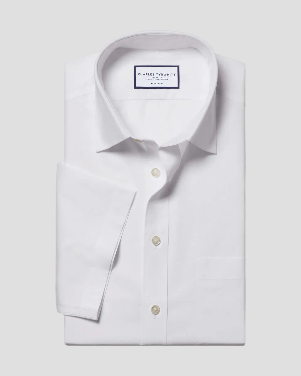 Charles Tyrwhitt Non-Iron Poplin Short-Sleeve Shirt - White