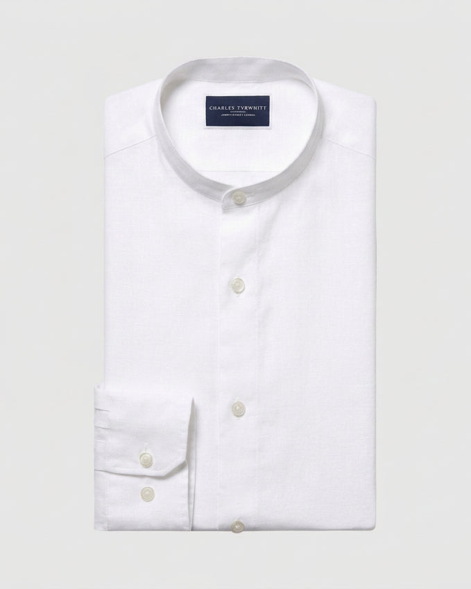 Charles Tyrwhitt Collarless Pure Linen Shirt - White