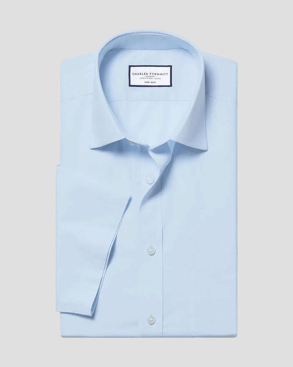 Charles Tyrwhitt Non-Iron Poplin Short-Sleeve Shirt - Sky Blue