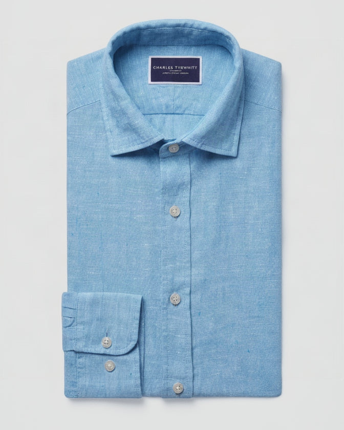 Charles Tyrwhitt Pure Linen Shirt - Ocean Blue