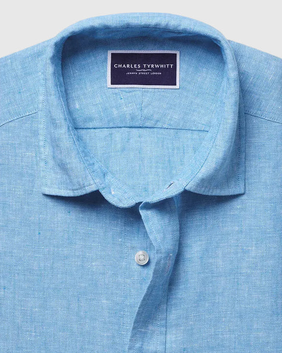 Charles Tyrwhitt Pure Linen Shirt - Ocean Blue