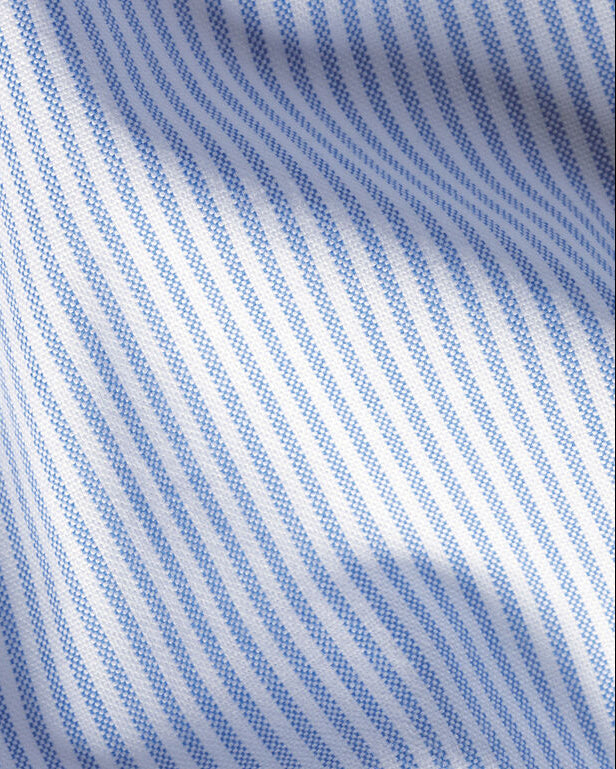 Charles Tyrwhitt Collarless Stretch Washed Oxford Stripe Shirt - Ocean Blue
