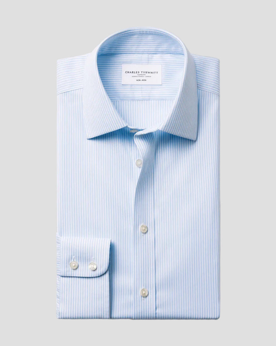 Charles Tyrwhitt Non-Iron Twill Bengal Stripe Shirt - Light Blue