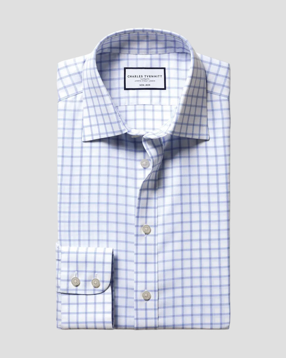 Charles Tyrwhitt Non-Iron Twill Check Shirt - Sky Blue
