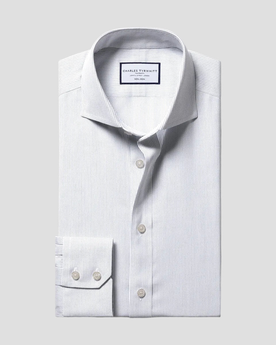 Charles Tyrwhitt Non-Iron Twill Stripe Shirt - Indigo Blue