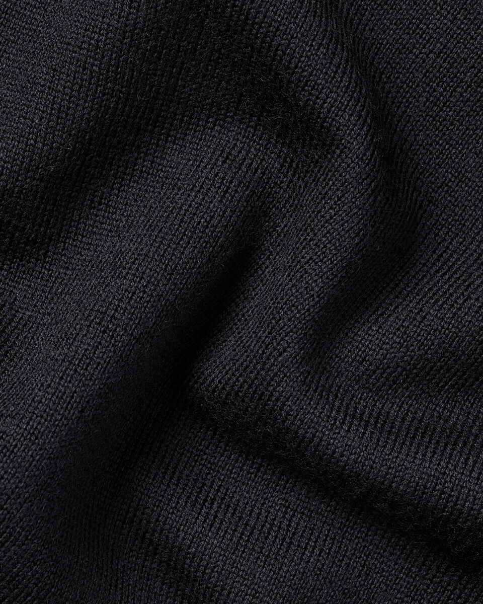 Charles Tyrwhitt Pure Merino Wool Button Neck Polo - Black