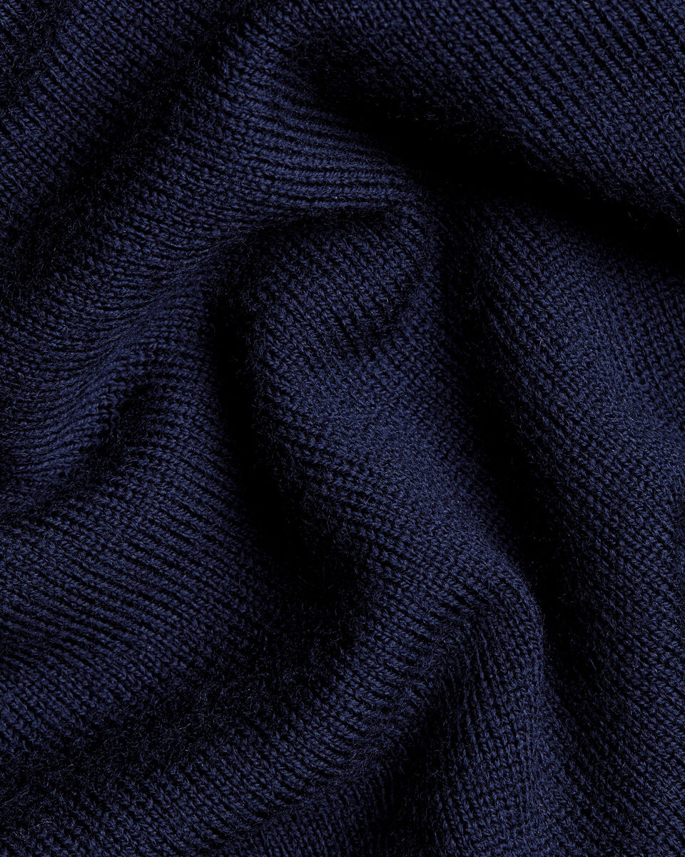 Charles Tyrwhitt Pure Merino Wool Button Neck Polo - Navy