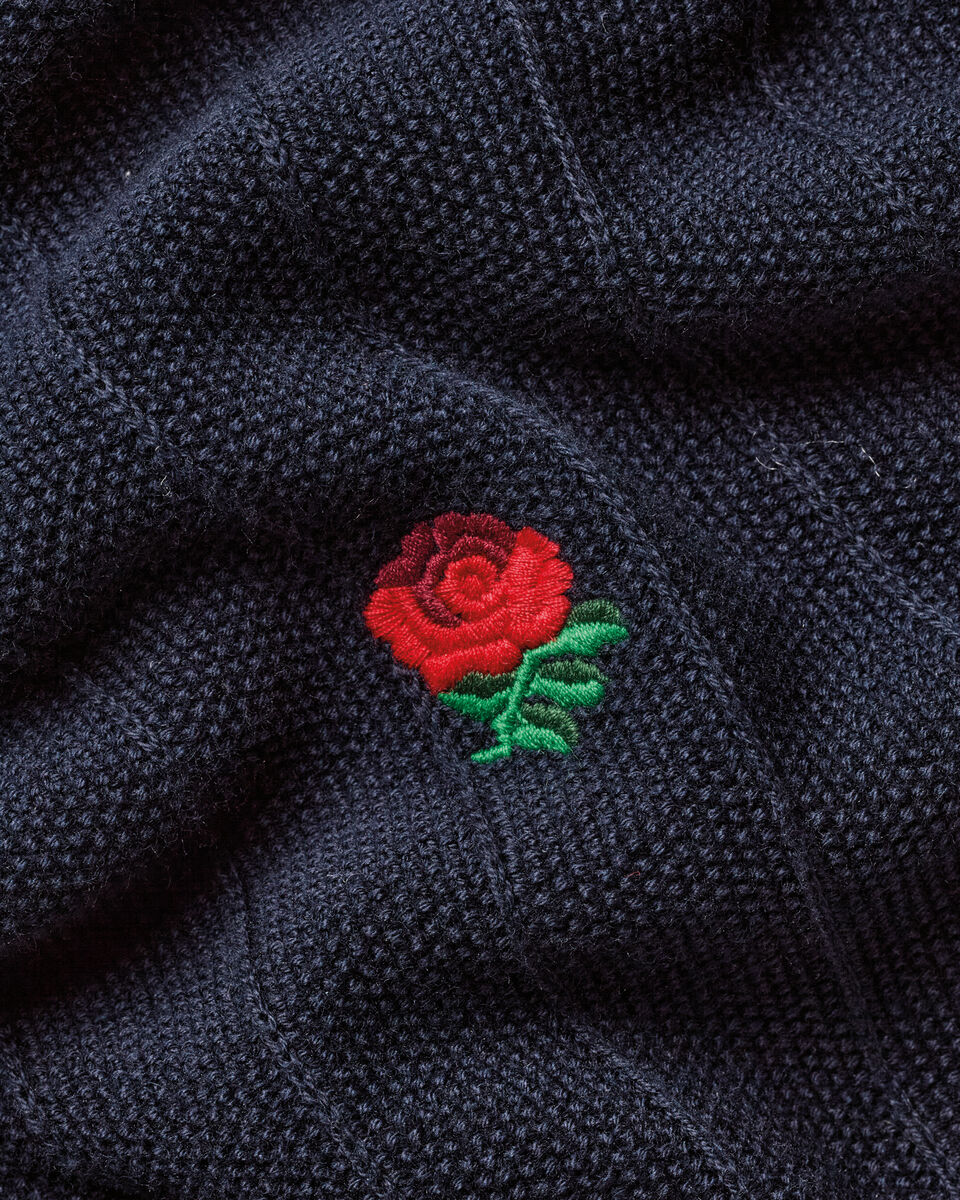 Charles Tyrwhitt England Rugby Cotton Stripe Texture Knitted Polo – Navy